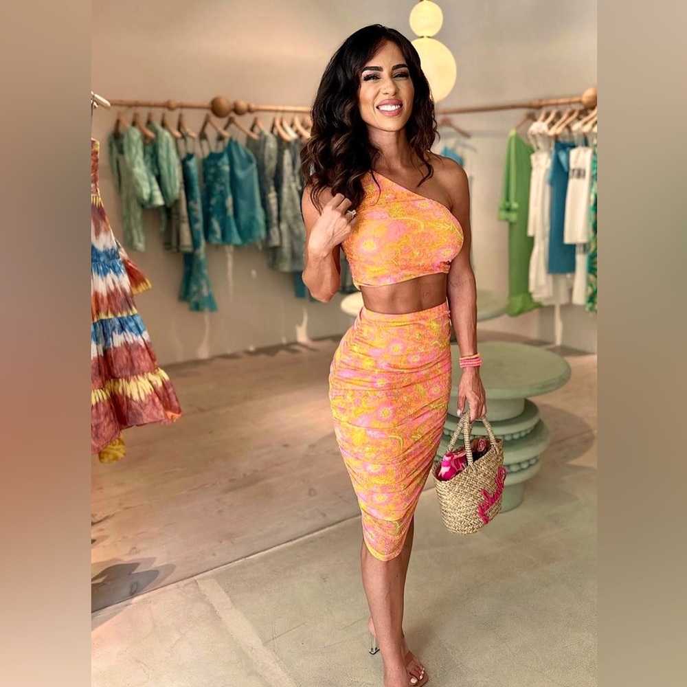 Revolve x House of Harlow 1960 flower crop top and match skirt set.